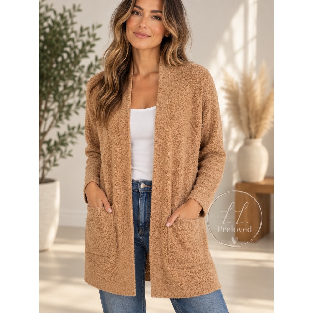 Eileen Fisher Cardigan Womens S Brown Boucle Knit Long Open Front Quiet Luxury